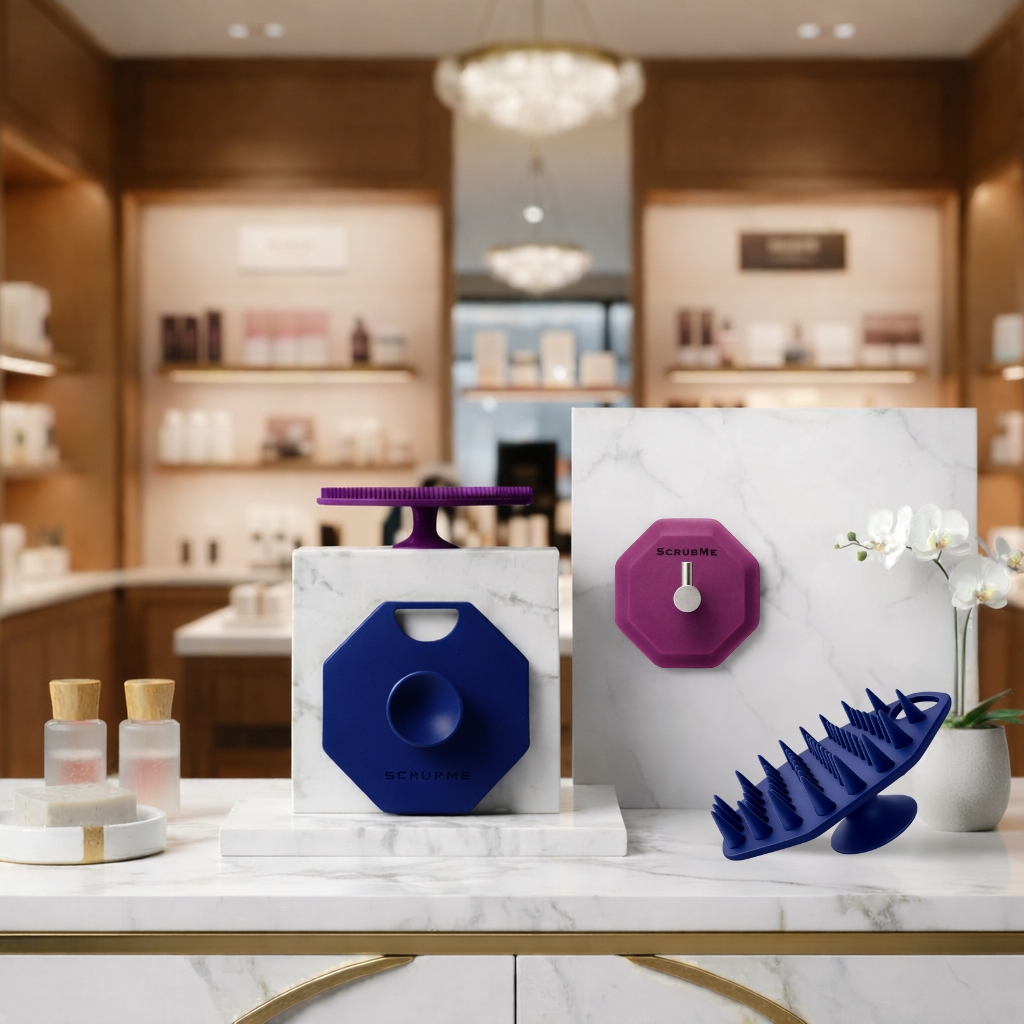 Giftable self-care add-on products styled for a salon, spa or beauty retail display.