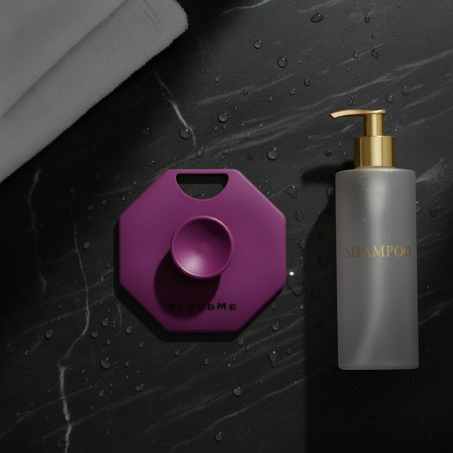 Scalp scrubber used during shampooing for oily roots and product build-up support.