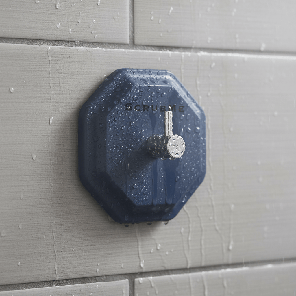 Breathtaking Blue HookMe on wet gray subway tile