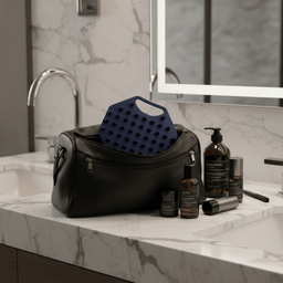 Breathtaking Blue ScrubMeScalp in black leather bag - fresh