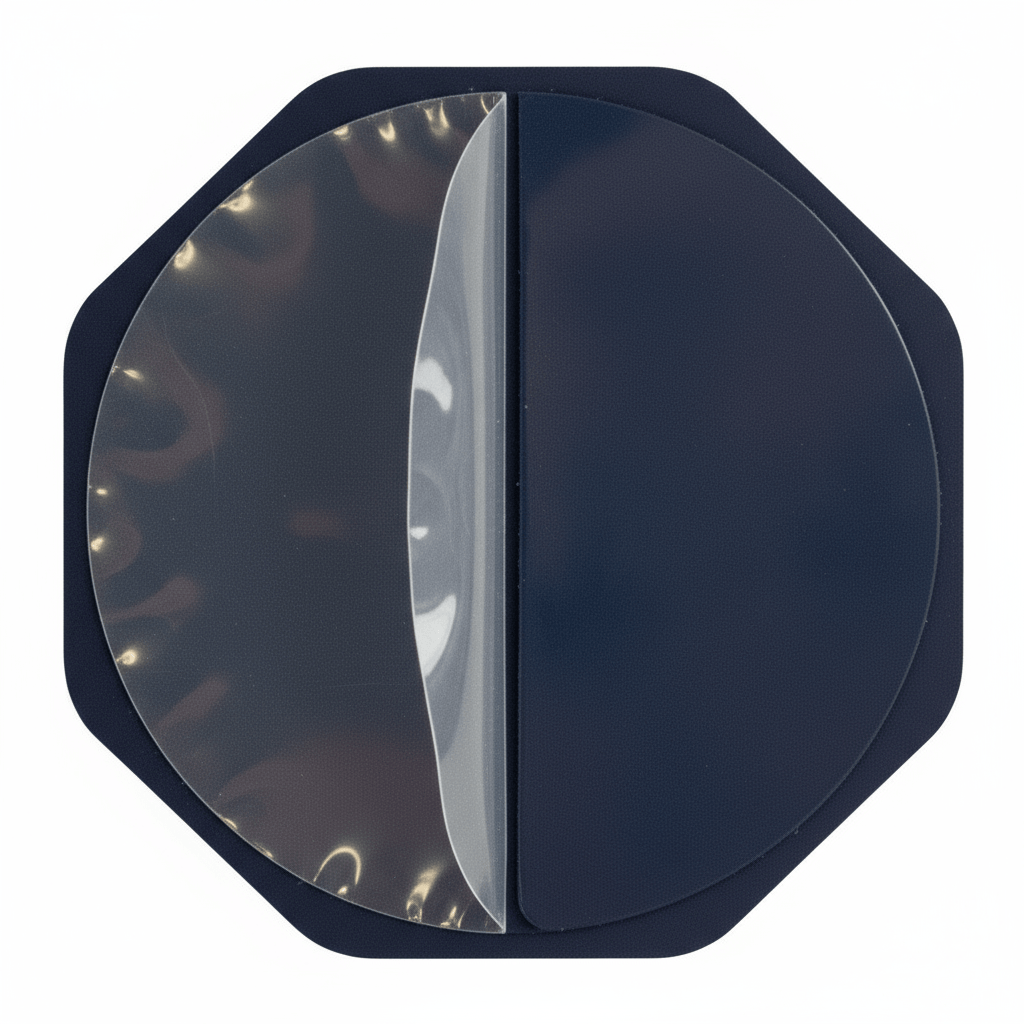 HookMe back with white line removed, clean transition between clear cover and blue adhesive