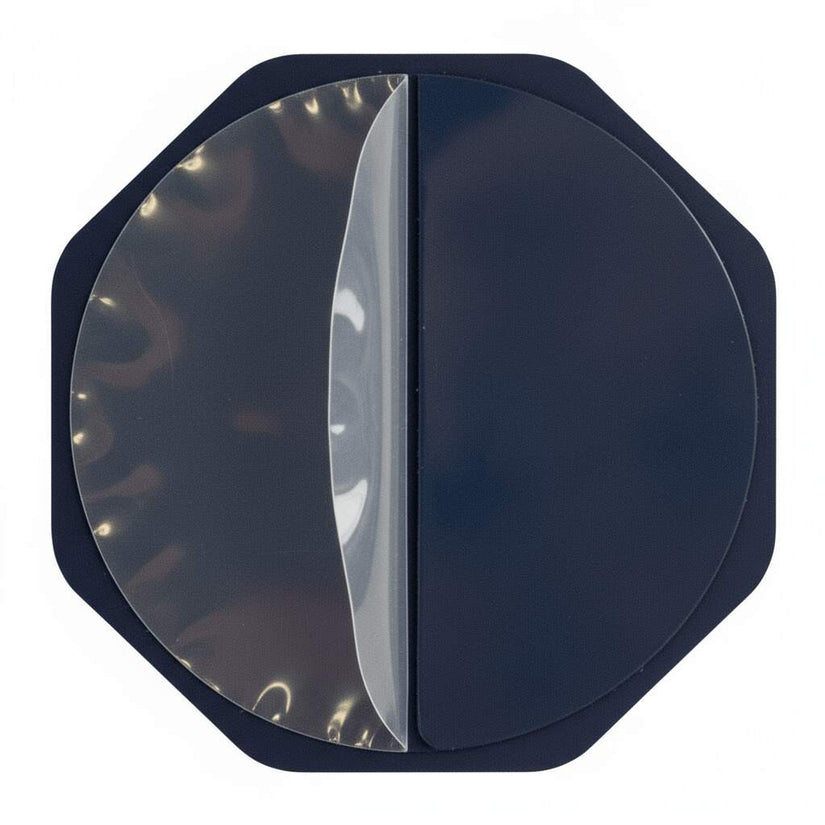 HookMe Breathtaking Blue hook adhesive back pad with protective film peeled back.