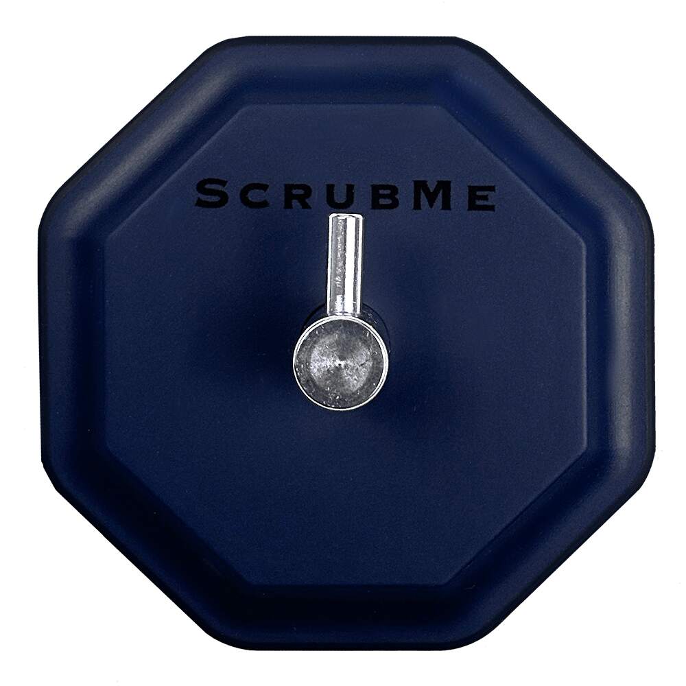 Studio product photo of the ScrubMe HookMe Breathtaking Blue adhesive wall hook with stainless steel peg on a clean white background.