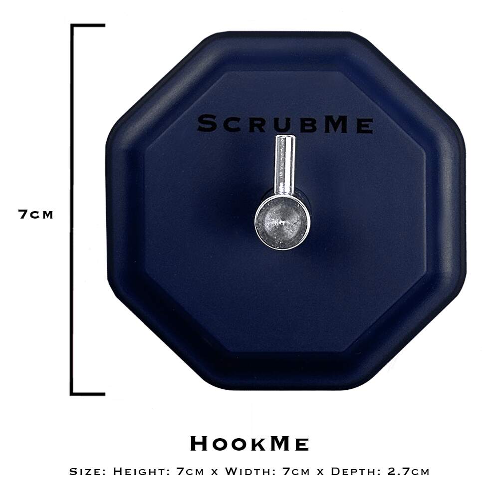 ScrubMe HookMe Breathtaking Blue size guide graphic showing the adhesive wall hook is 7 centimetres high and wide.