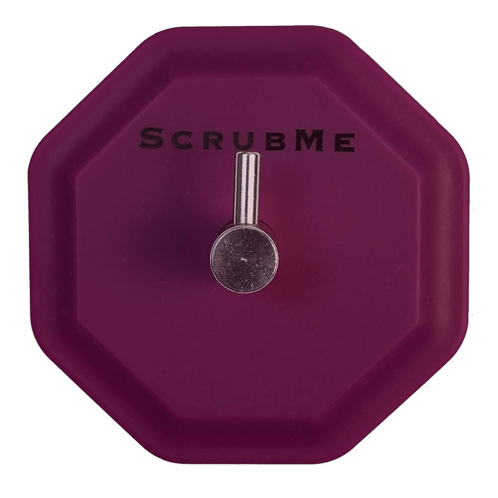 Studio product shot of the ScrubMe HookMe Passionate Purple adhesive wall hook on a clean white background.