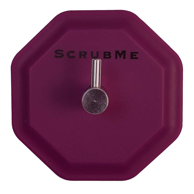 Studio product shot of the ScrubMe HookMe Passionate Purple adhesive wall hook on a clean white background.