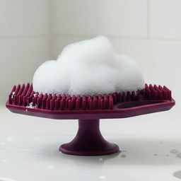 Passionate Purple ScrubMeFace with soap suds in modern bathroom