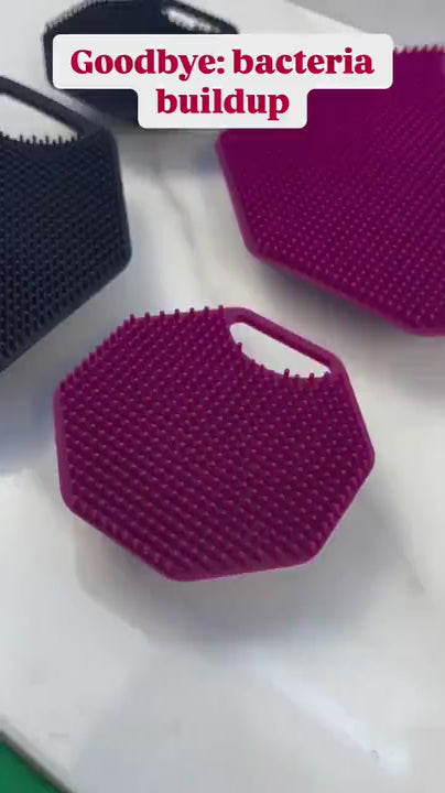 Close up product video showcasing the texture and details of the ScrubMeBody, ScrubMeFace, ScrubMeScalp and HookMe silicone tools.