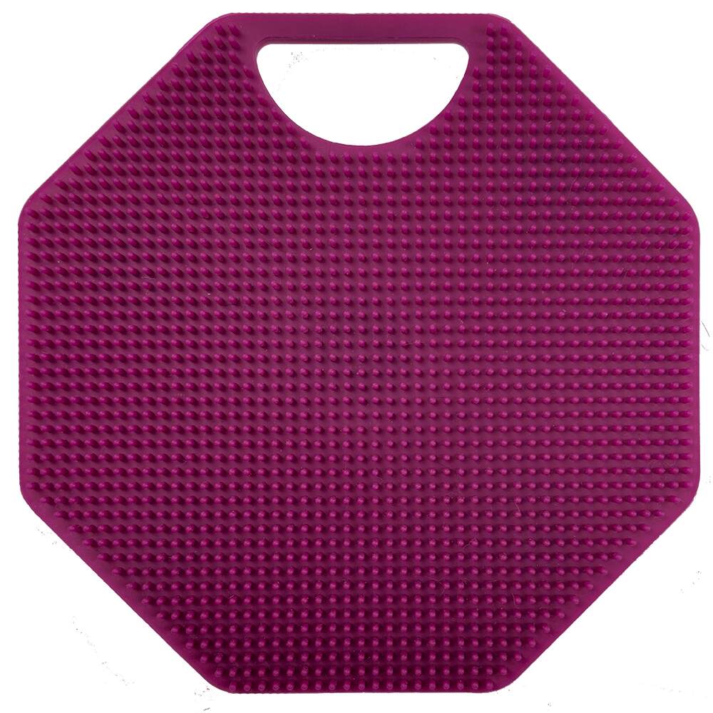 Close-up macro of ScrubMeBody Passionate Purple exfoliating silicone bristles showing fine textured scrub surface.