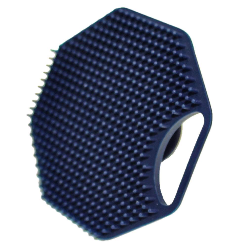 Close up of the ScrubMeFace Breathtaking Blue silicone face scrubber showing dense flexible cleansing bristles.