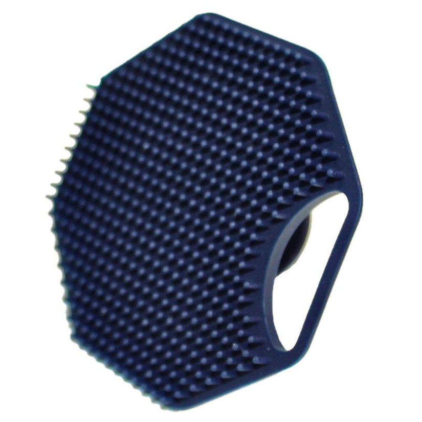 Close up of the ScrubMeFace Breathtaking Blue silicone face scrubber showing dense flexible cleansing bristles.