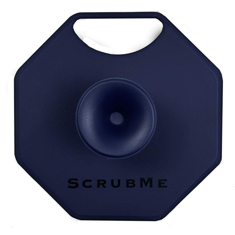 ScrubMeFace Breathtaking Blue silicone face scrubber showing front suction-cup handle on white background.