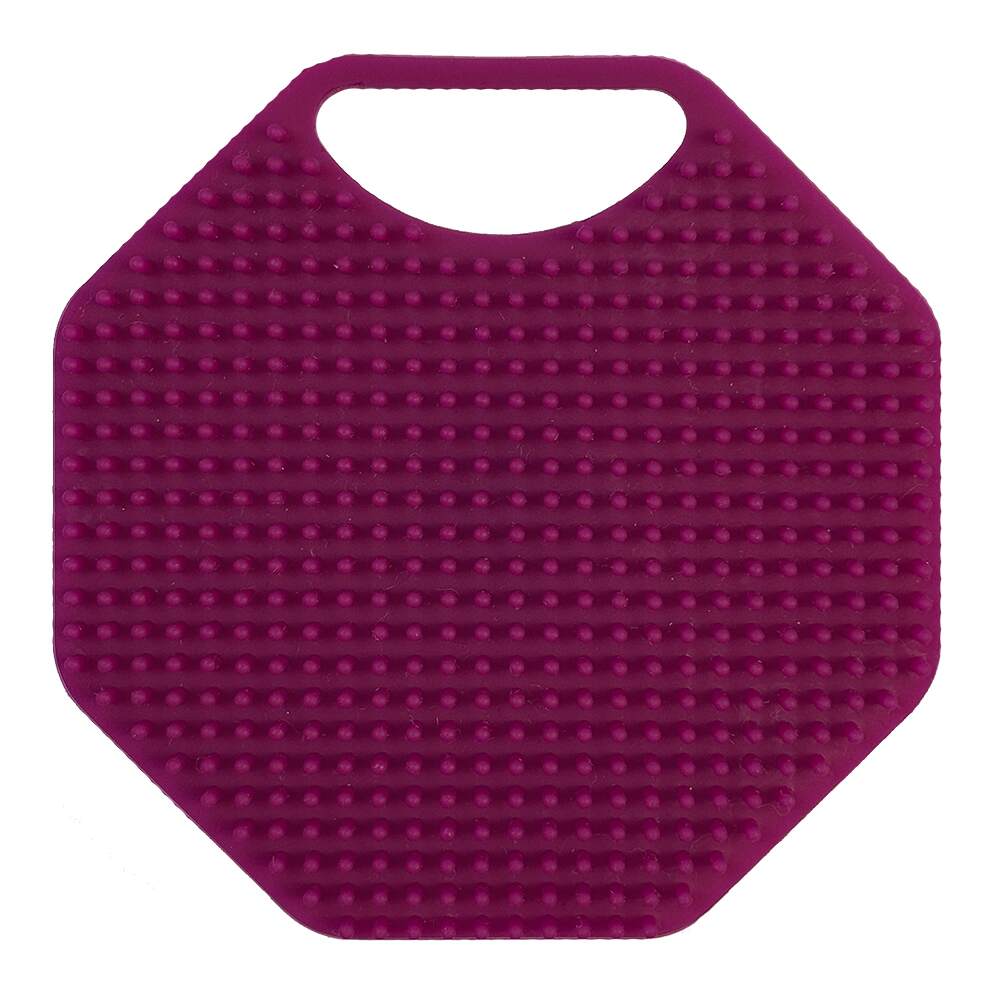 Front-on view of the ScrubMeFace Passionate Purple silicone face scrubber bristle side showing even exfoliating texture.