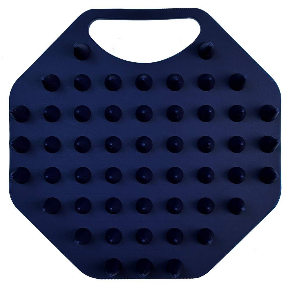 Back view of the ScrubMeScalp Breathtaking Blue scalp scrubber showing short rounded silicone nubs in a grid pattern