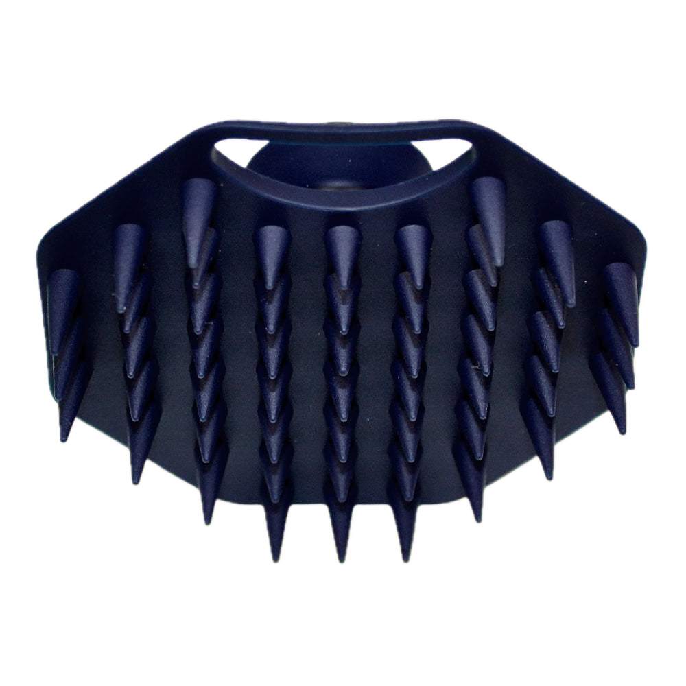 Underside close-up of the ScrubMeScalp Breathtaking Blue silicone scalp scrubber showing long massaging
bristles
