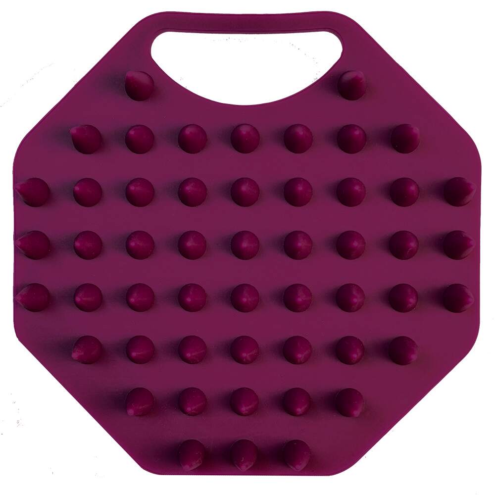 Back view of the ScrubMeScalp Passionate Purple scalp scrubber showing short rounded silicone nubs in a grid pattern